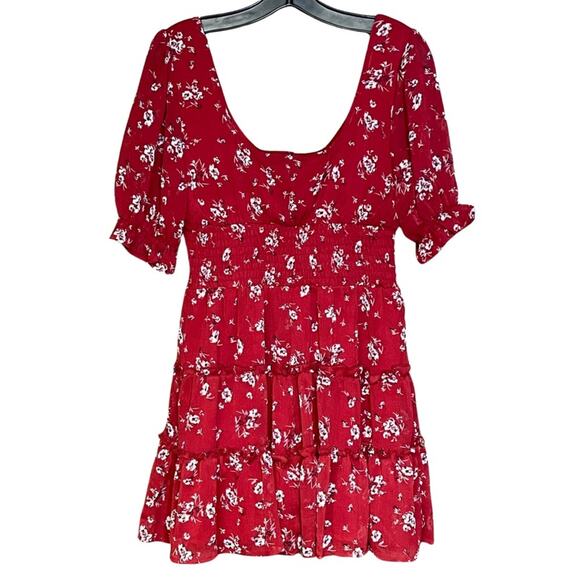 Trixxi mini dress red bohemian ruffle scoop neck lined flowy flattering size S - Picture 2 of 6
